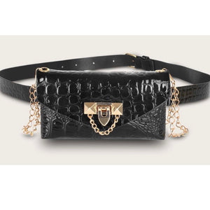 Black & Gold crocodile waist bag