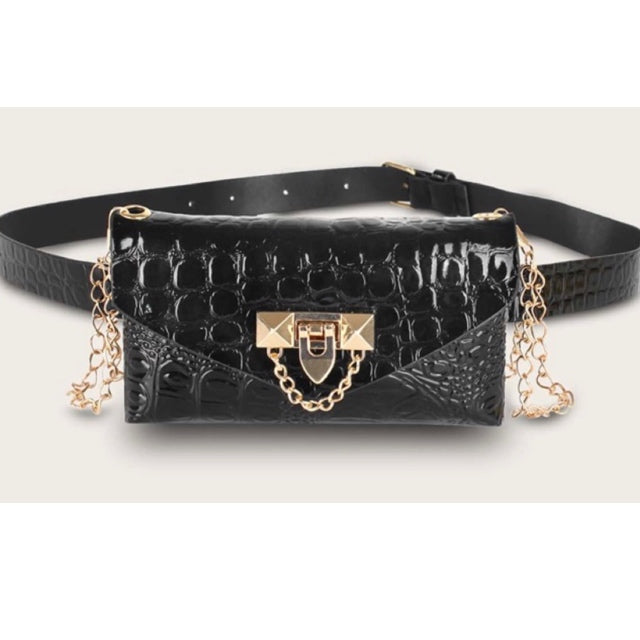 Black & Gold crocodile waist bag